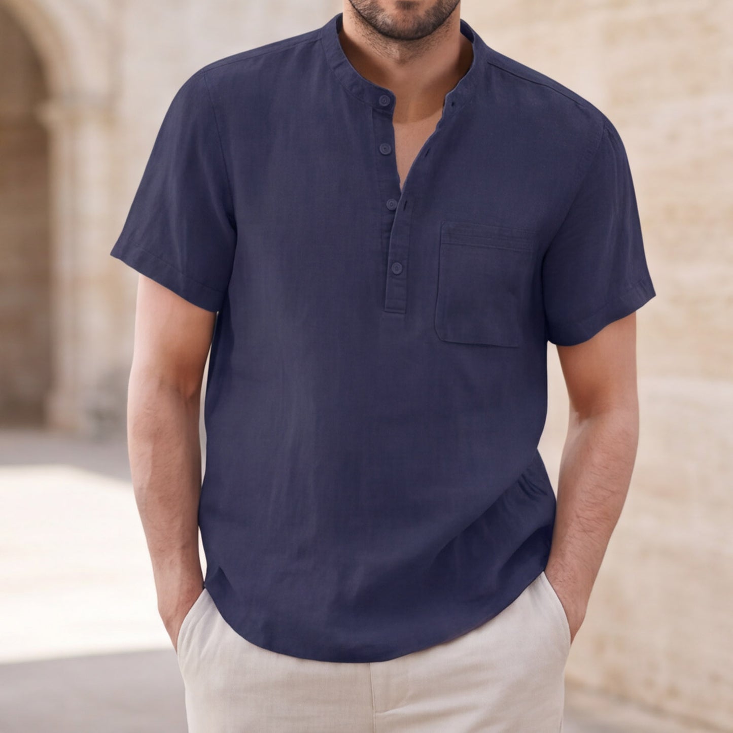 Matteo Bellini Linen Henley Shirt