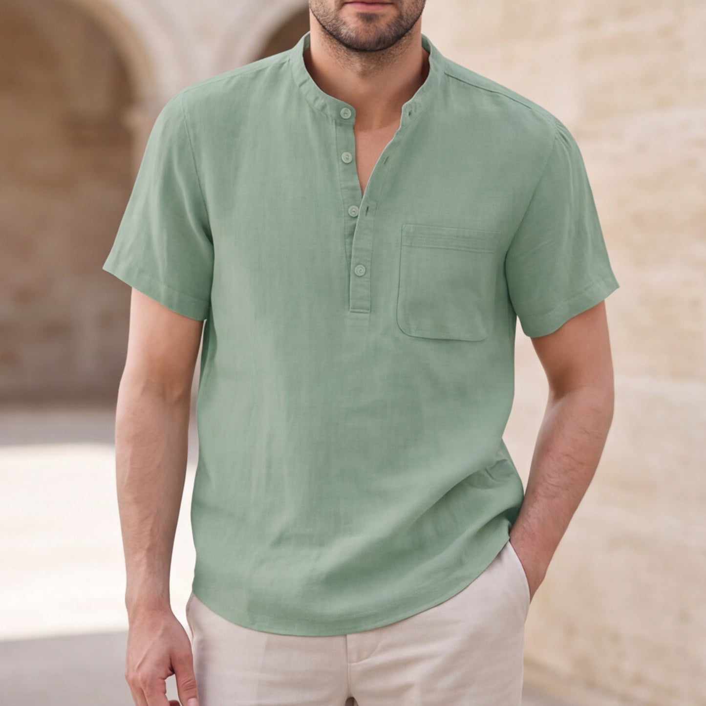 Matteo Bellini Linen Henley Shirt