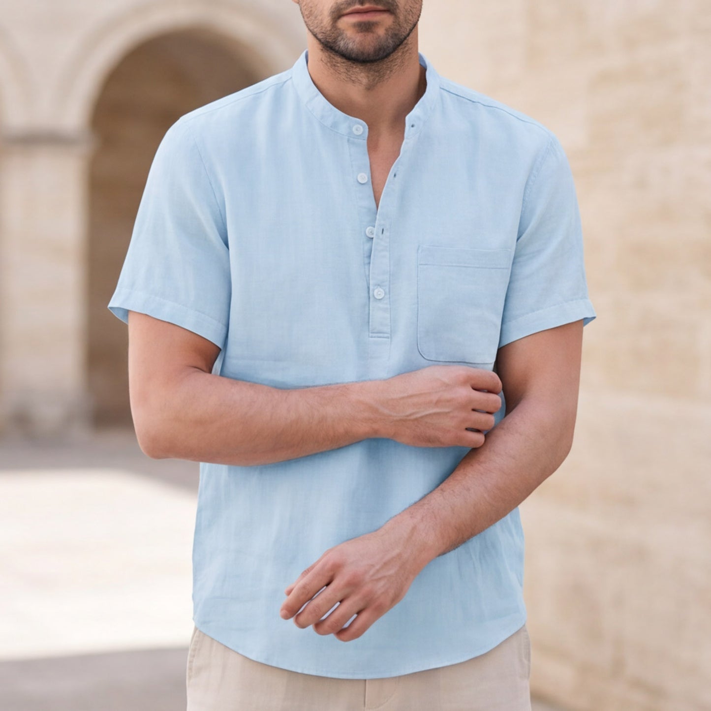 Matteo Bellini Linen Henley Shirt