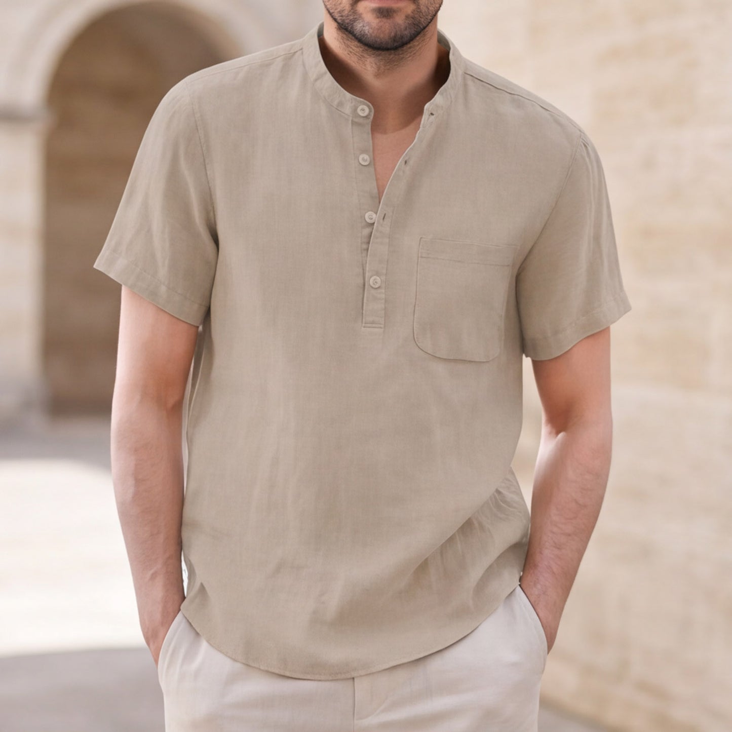Matteo Bellini Linen Henley Shirt